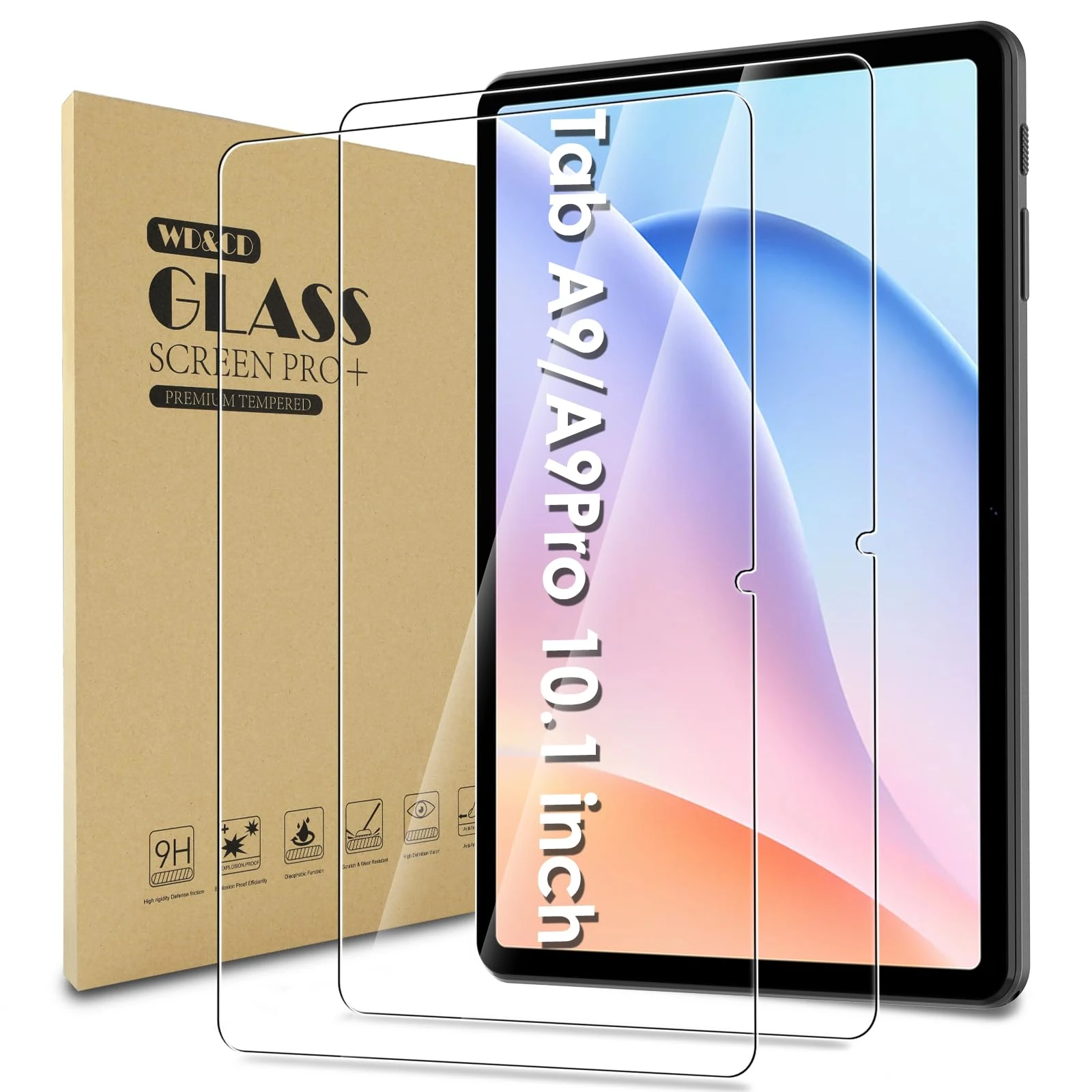 WD&CD 2 Pack Screen Protector Compatible with Doogee Tab A9/A9Pro 10.1 inch, Tempered Glass Film Replacement for Doogee Tab A9/A9Pro 10.1 inch Anti Scratch Anti Bubble