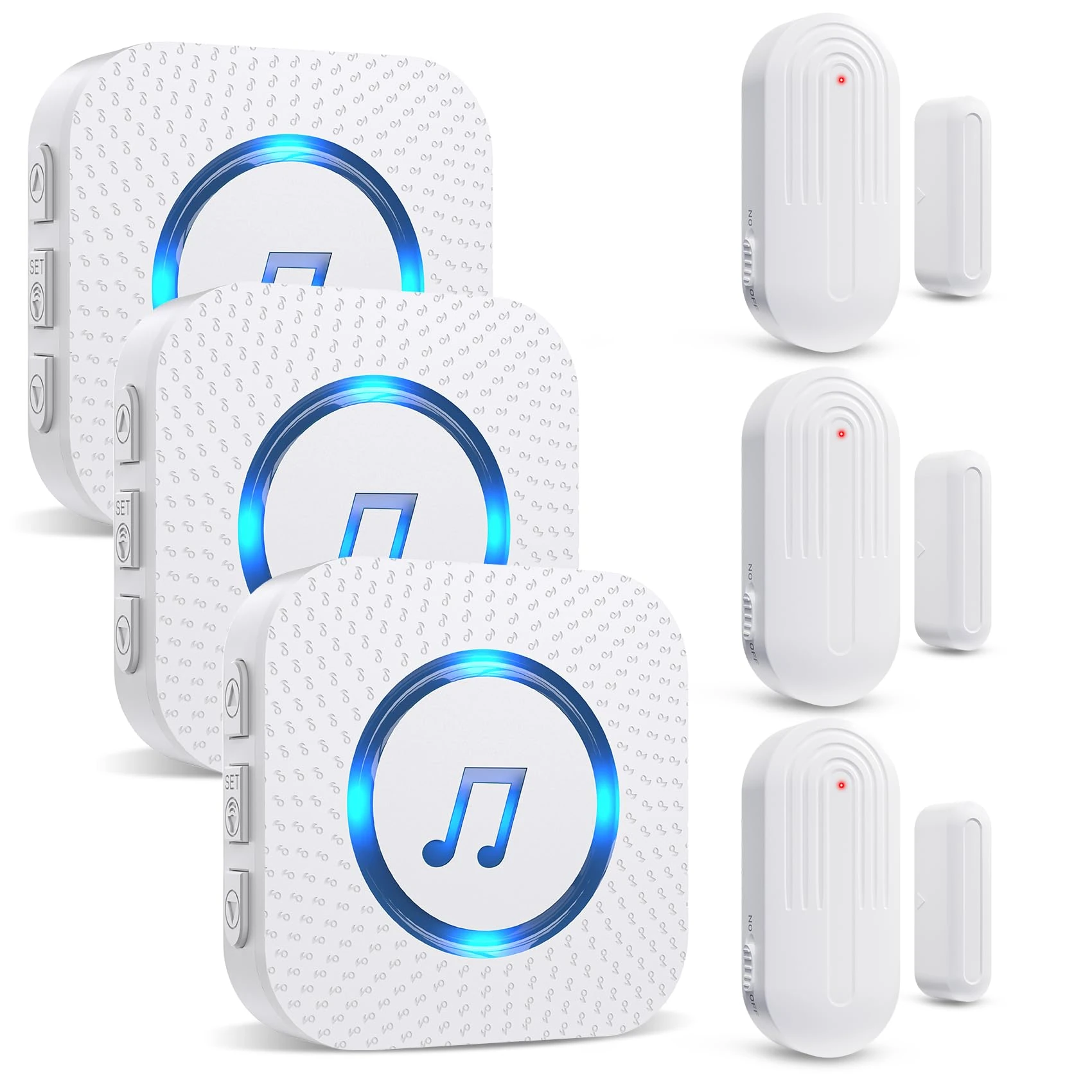 SANJIE Wireless Door Open Alarm Sensor Chime, 600FT Operating Range 55 Ringtones 5 Volume Level with LED Indicator,Door Alarm for Home Store Office Security When Opens,3 UK Plug in Receivers 3 Sensors