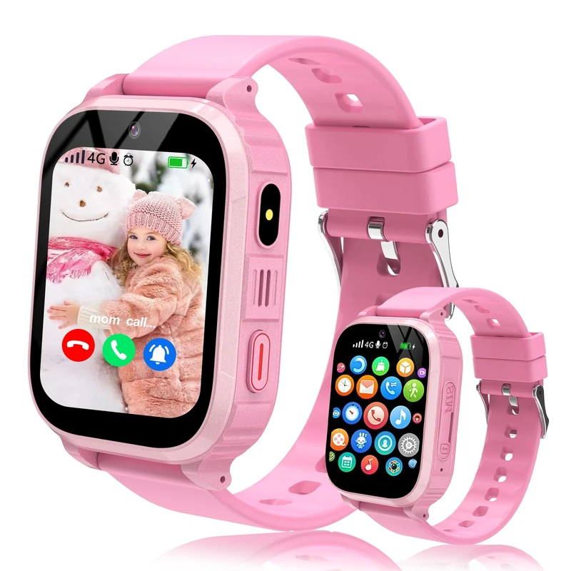 4G Kids Smart Watch for Boys Girls, Kids GPS Tracker Watch with SOS Call and Video/Voice Chat, School Mode, Alarm, Flashlight, Calculator, Game, Passcode Lock, IP68 Girls Watch Christmas Birthday Gift