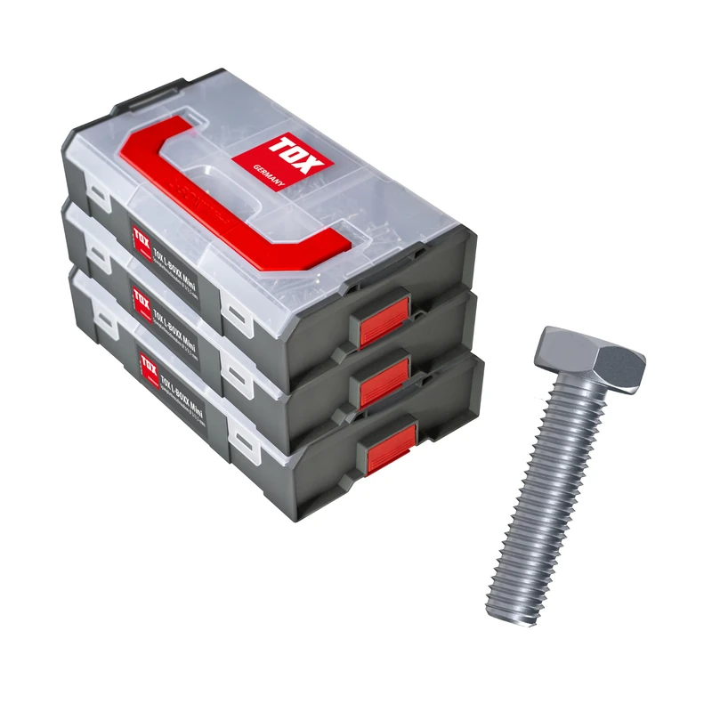 TOX L-BOXX 094909173 Mini Sets with Hex Screws M5, M6, M8 and M10, Hex Nuts and Washers, 5 Sorting Boxes, 620 Screws in 18 Sizes, Total 2190 Pieces - Image 1