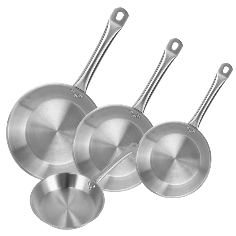Well Home Set of 4 Frying Pans Ø20Ø24Ø28Ø30cm in Stainless Steel, Suitable for Induction and NO Non-Stick