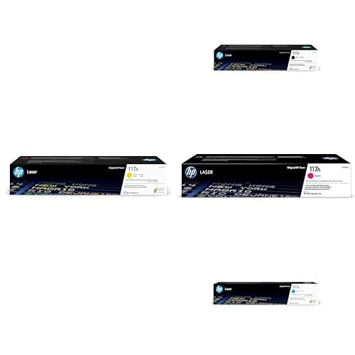 HP 117A Original Laser Toner Cartridge Bundle , Black, Cyan, Magenta, Yellow, Compatabile Color laser 150a. 150nw, 178nw, 178fnw