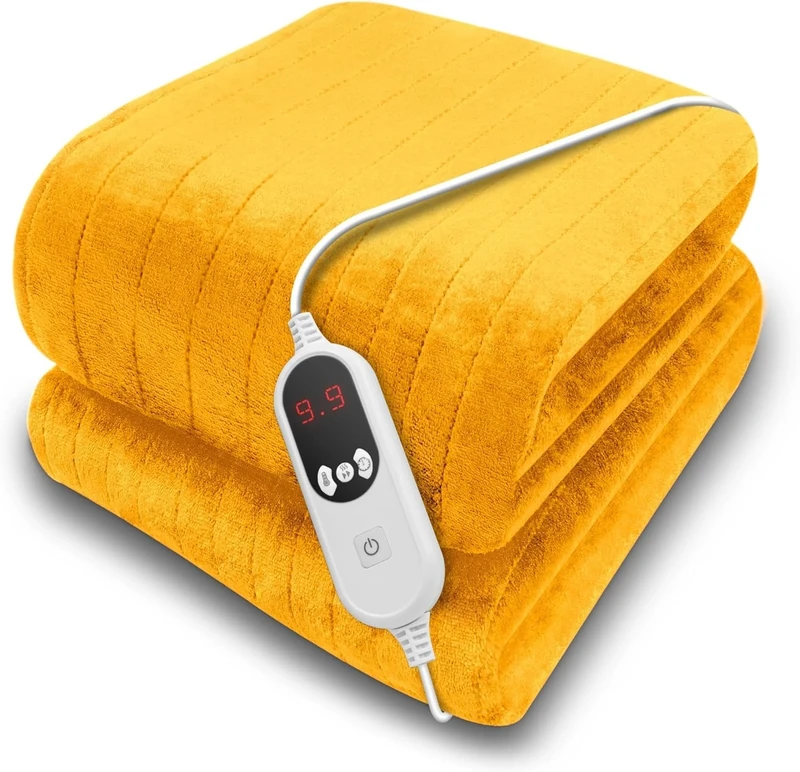 Purus Gold XL Heated Throw Electric Blanket, 180 x 130cm Heated Blanket Machine Washable Soft Micro Fleece Electric Throw Overblanket with 12HR Timer and 9x Control Heat Settings