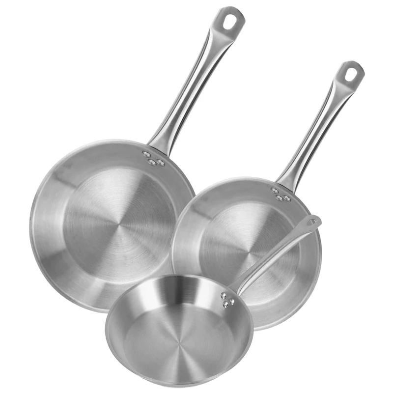 Well Home Set of 3 Frying Pans Ø22Ø24Ø26cm in Stainless Steel, Suitable for Induction and NO Non-Stick