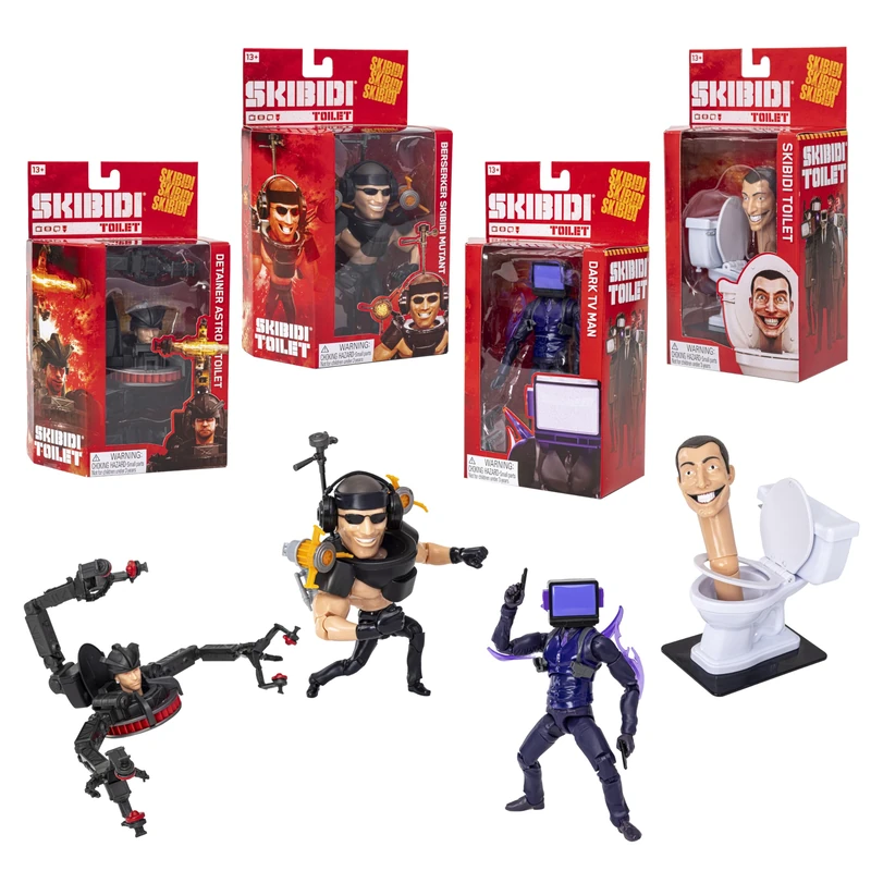 Skibidi Toilet Deluxe Figures Season 2 1380S2-4 Variants to Collect - Dark TV Man, Detainer Astro Toilet, Beserker Skibidi Mutant, Skibidi Toilet - Collectible Toy for Children 13+