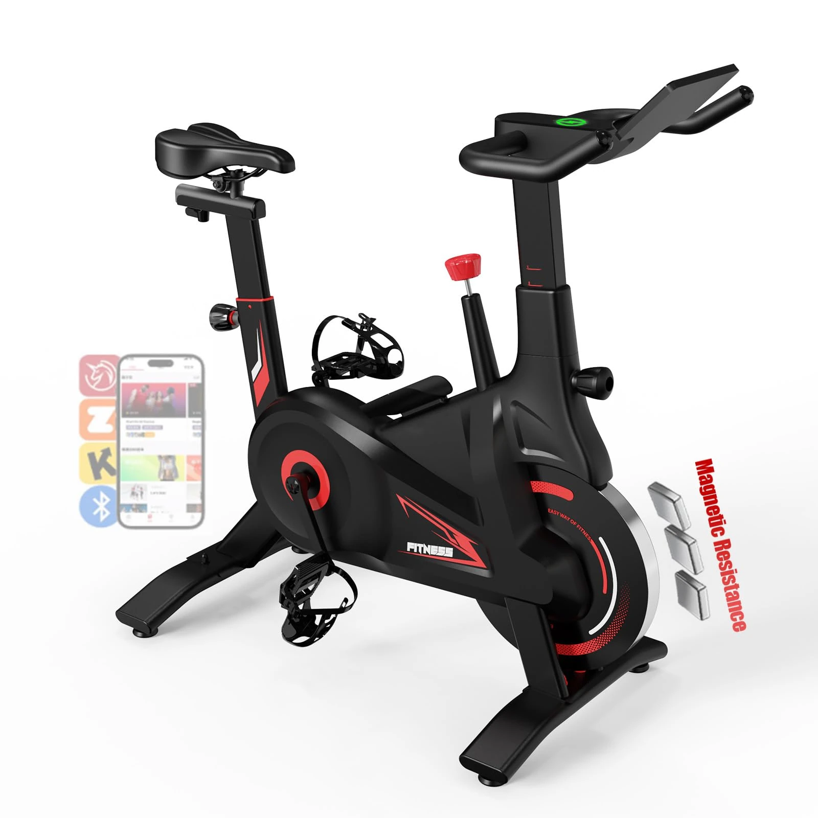 Bluearth Self-Powered Exercise Bike with Dynamic LED Lights – Stable Triangle Frame, Dual-Stage Drive, Silent Magnetic Resistance, Compact Indoor Stationary Bike for Home, 300 lbs Capacity