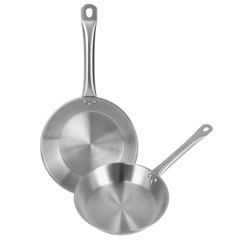 Well Home Set of 2 Frying Pans Ø30Ø34cm in Stainless Steel, Suitable for Induction and NO Non-Stick