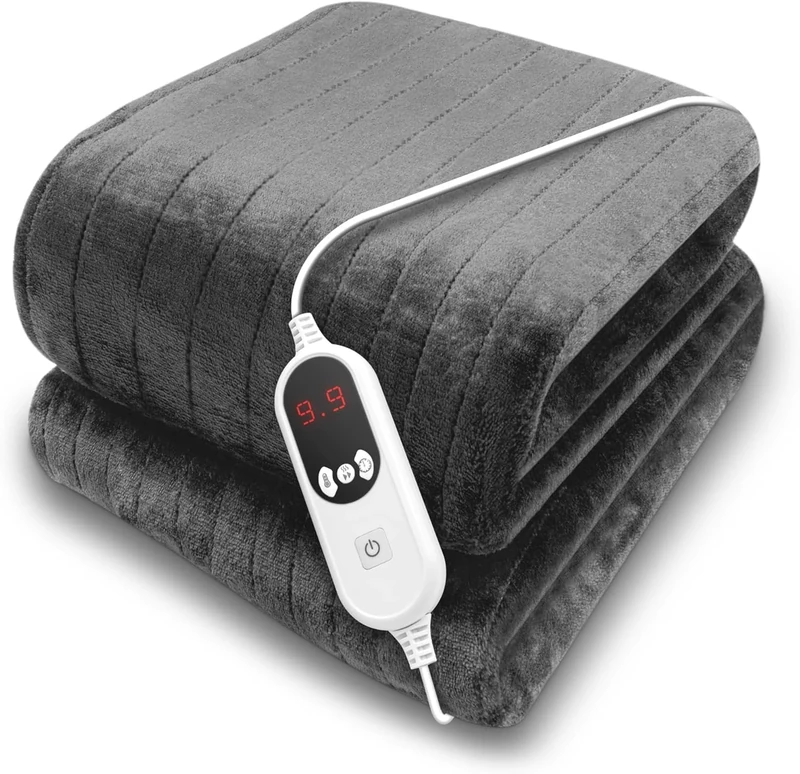 Purus Grey XL Heated Throw Electric Blanket, 180 x 130cm Heated Blanket Machine Washable Soft Micro Fleece Electric Throw Overblanket with 12HR Timer and 9x Control Heat Settings