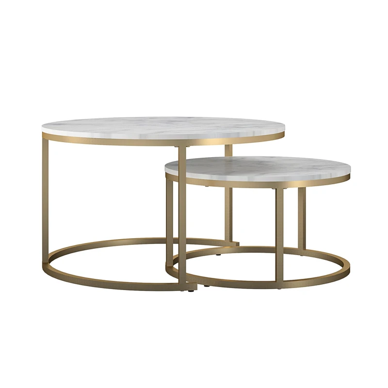 Amelia Nesting Coffee Table in white marble, 79x79x45cm (DxWxH) - Image 1
