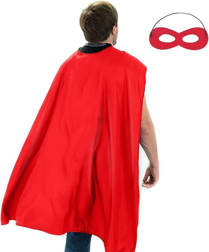 Superhero Capes and Masks Set for Adults - Cape & Mask Costume for Halloween, Team Building (110cm x 70cm) Cape with Felt Mask, Perfect for Cosplay, Christmas Parties, Role Play Event（Red)