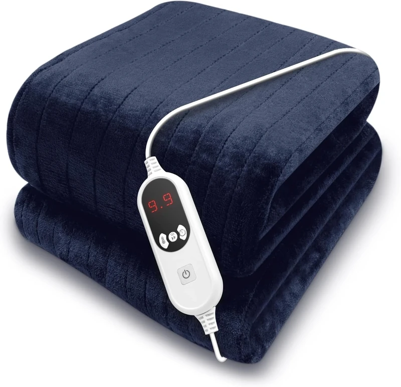 Purus Navy XL Heated Throw Electric Blanket, 180 x 130cm Heated Blanket Machine Washable Soft Micro Fleece Electric Throw Overblanket with 12HR Timer and 9x Control Heat Settings