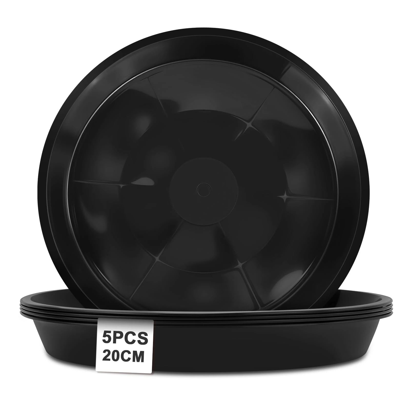 vsshe 5 Pack Plant Saucers, 20cm Round Plants Pots Trays, Heavy Duty Garden Plant Saucer, Plants Plastic Plate Pot Tray, Flower Pot Drip Trays for Indoor and Outdoor Plants Black