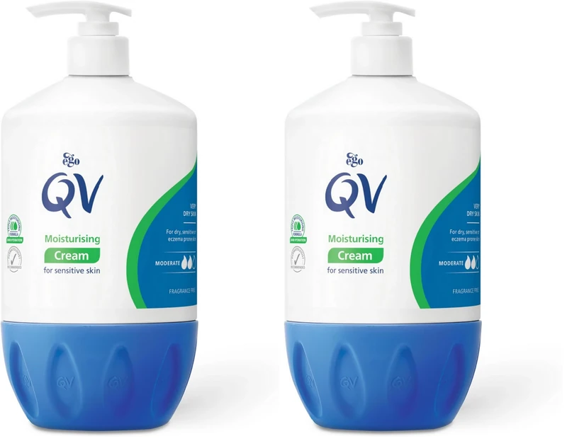 QV Cream with 10% Glycerin (1050g) Rich Protective Moisturiser for Sensitive, Dry Skin, Fragrance Free, Noncomedogenic Body Cream, Hydrating Skin Care for Eczema, Psoriasis, Dermatitis, Pump Bottle