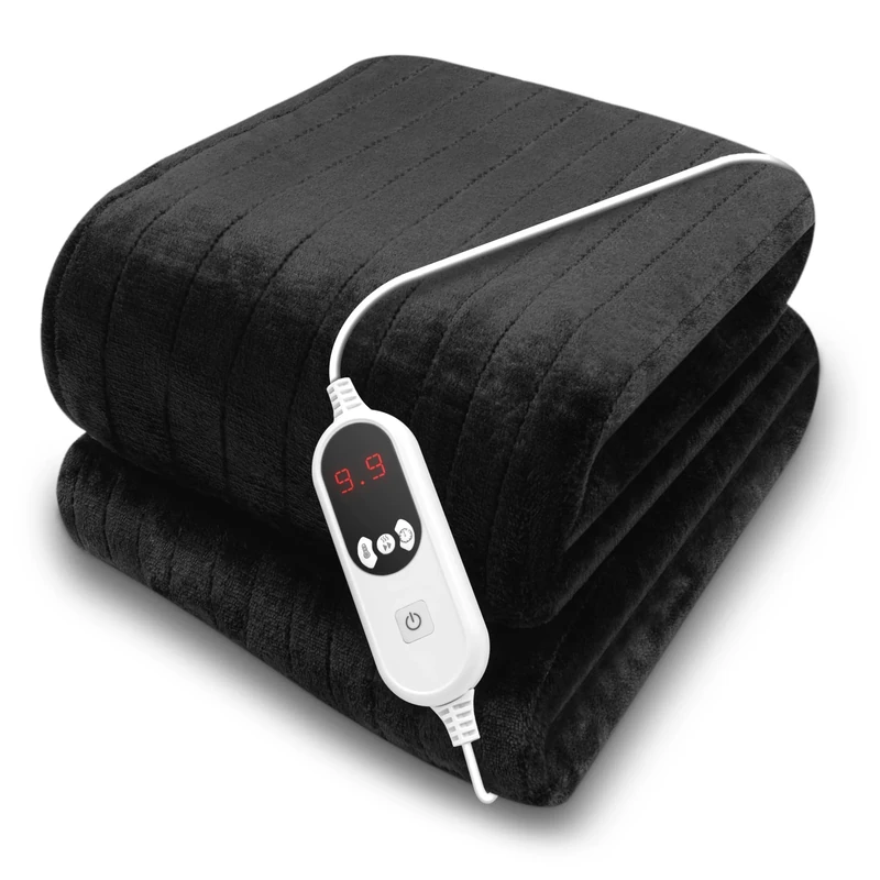 Purus Black XL Heated Throw Electric Blanket, 180 x 130cm Heated Blanket Machine Washable Soft Micro Fleece Electric Throw Overblanket with 12HR Timer and 9x Control Heat Settings