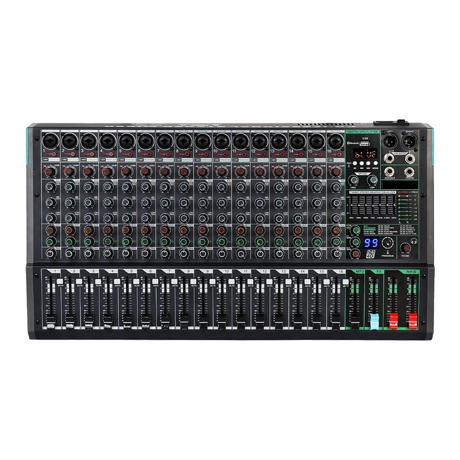 Mixing Console Professional DJ Audio Mixer Sound Board Desk System Interface 16 Channel Digital 99 Reverb Effect
