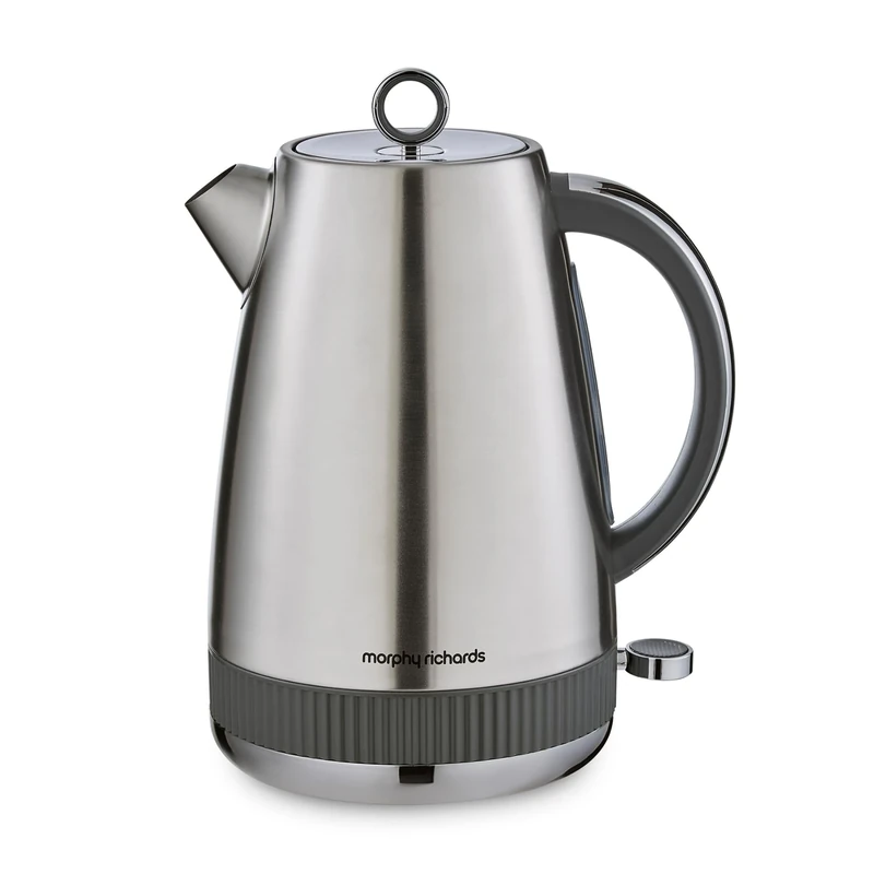 Morphy Richards Mexborough 1.7L Kettle, Stainless Steel, 3K Rapid Boil, 360 Base, Anti-Lime Scale Filter, Boil Dry Protection, Illuminated On/Off Switch, Water Window, Ring Pull, Grey Trim, 102902