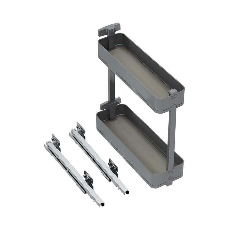 Emuca - Harmony removable side bottle rack with soft closing, module 200 mm, height 700 mm, steel and wood, anthracite grey - Image 1
