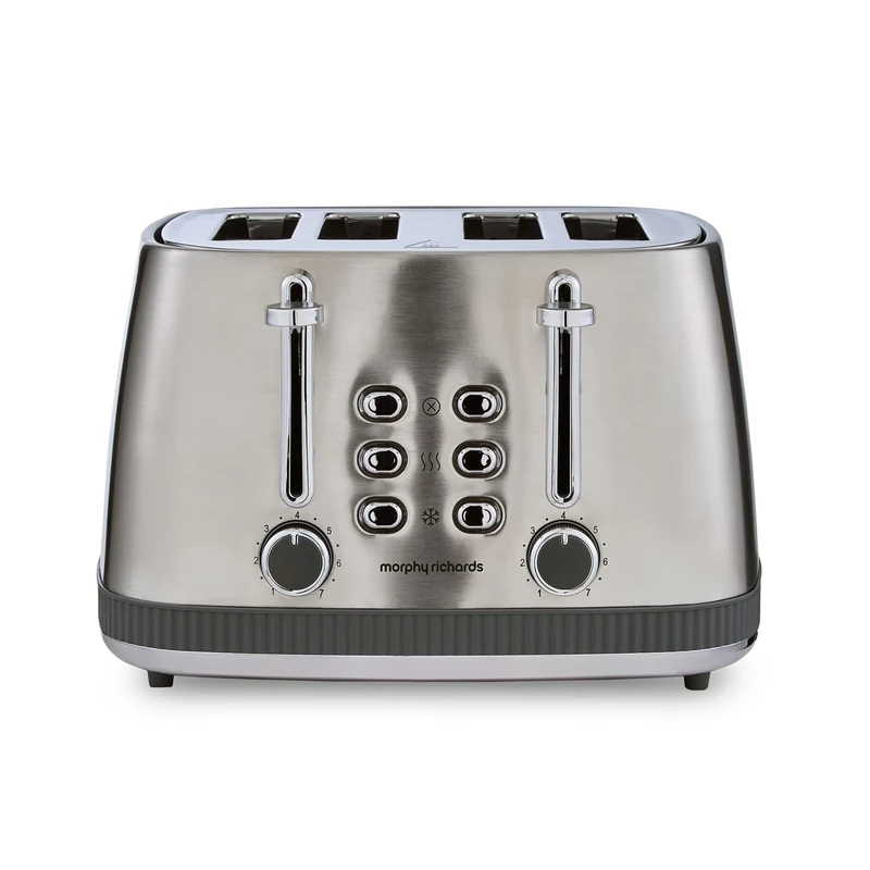Morphy Richards Mexborough 4 Slice Toaster, Stainless Steel, Independent Operation, Browning Controls, Removable Crumb Tray, Anti-Jam, Defrost, Cancel, Reheat, 1860W, Grey Trim, 242902