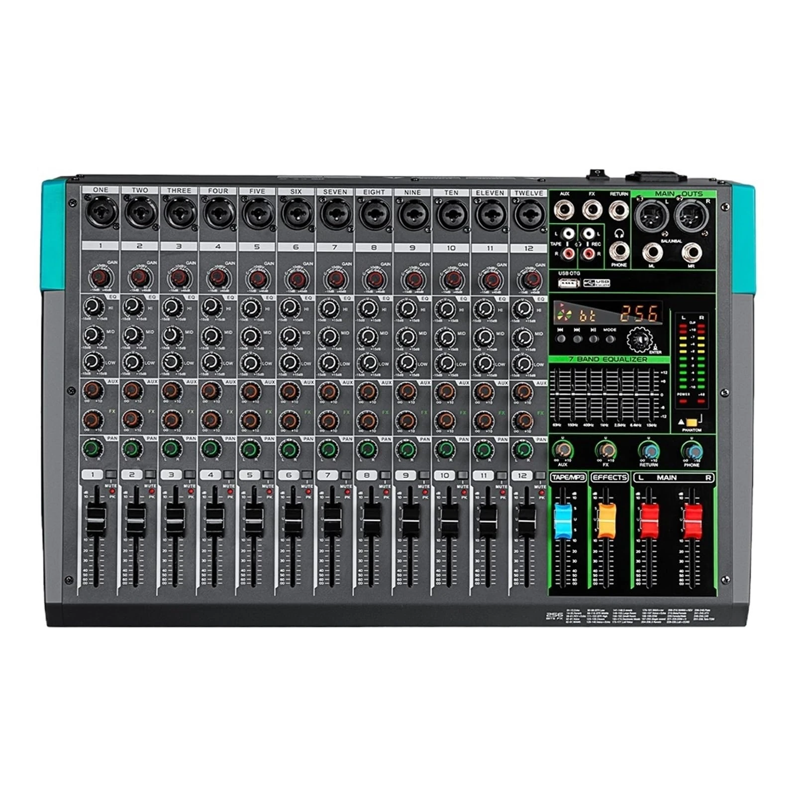 Professional Audio Mixer 12Channel Sound Board Console DJ Mixing Desk System Interface Built-in 256 Reverb Effect