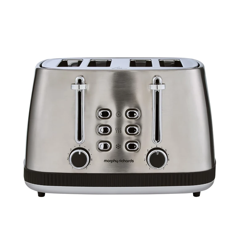 Morphy Richards Mexborough 4 Slice Toaster, Stainless Steel, Independent Operation, Browning Controls, Removable Crumb Tray, Anti-Jam, Defrost, Cancel, Reheat, 1860W, Black Trim, 242901