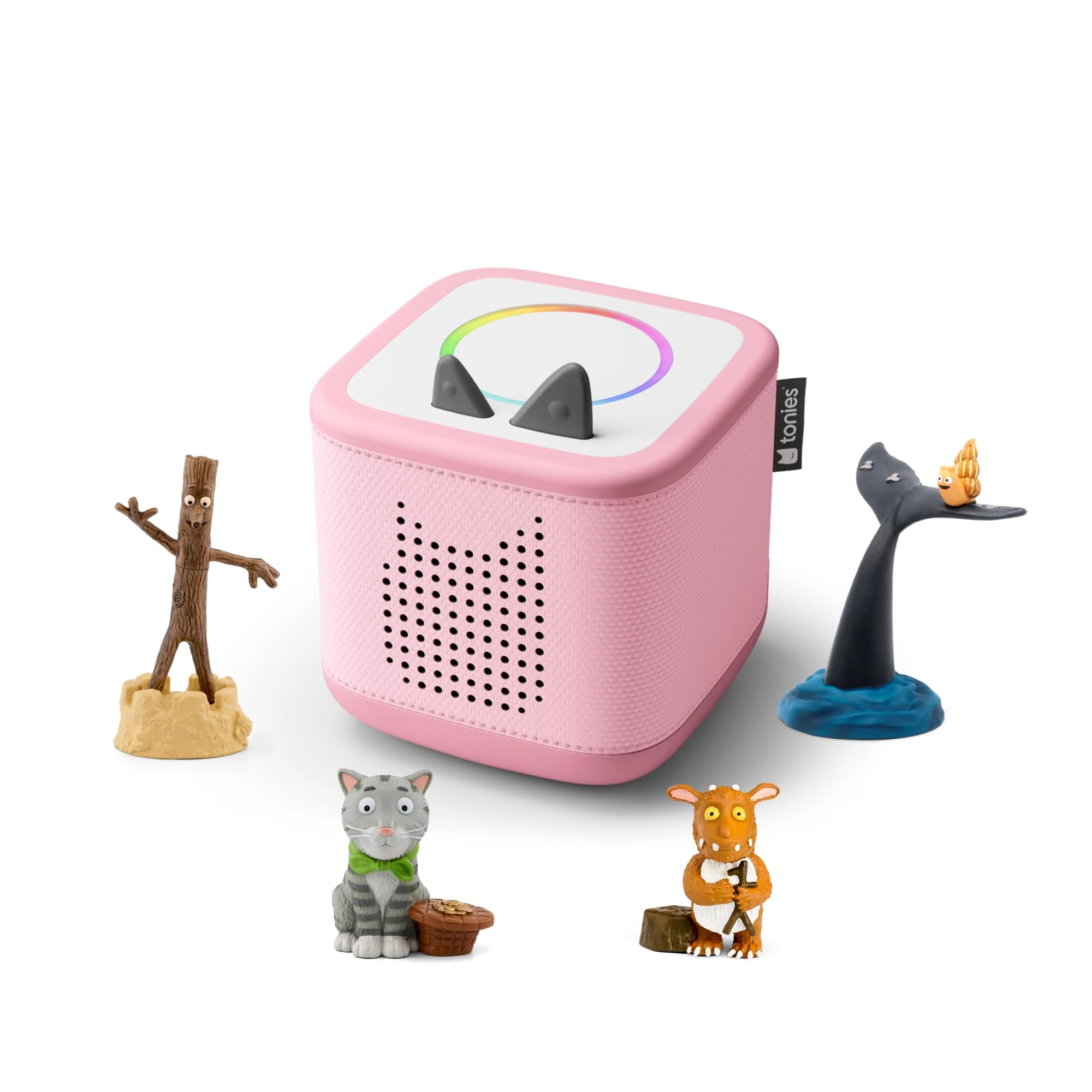 tonies Toniebox 2 Bundle Incl. 4 Tonies: Stick Man, The Snail and the Whale & The Smartest Giant in Town, The Gruffalo’s Child, Tabby McTat, Cloud Pink