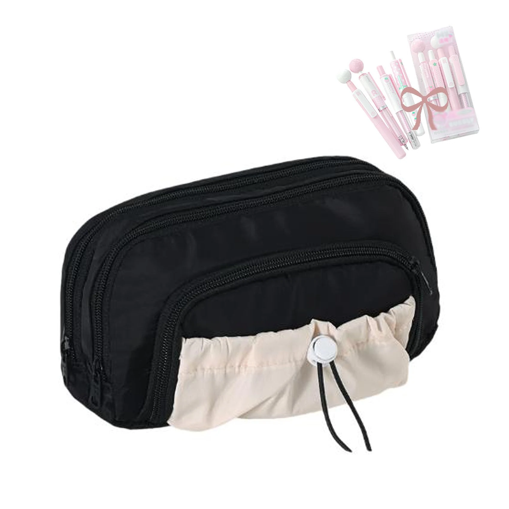 Rosy Posy Pencil Case, Kawaii Pencil Cases, Cute Aesthetic Waterproof Drawstring Pen Pouch, Pencil Case with Rosy Posy Pens, High Capacity Stationery Storage Bag Student (with pens-D)