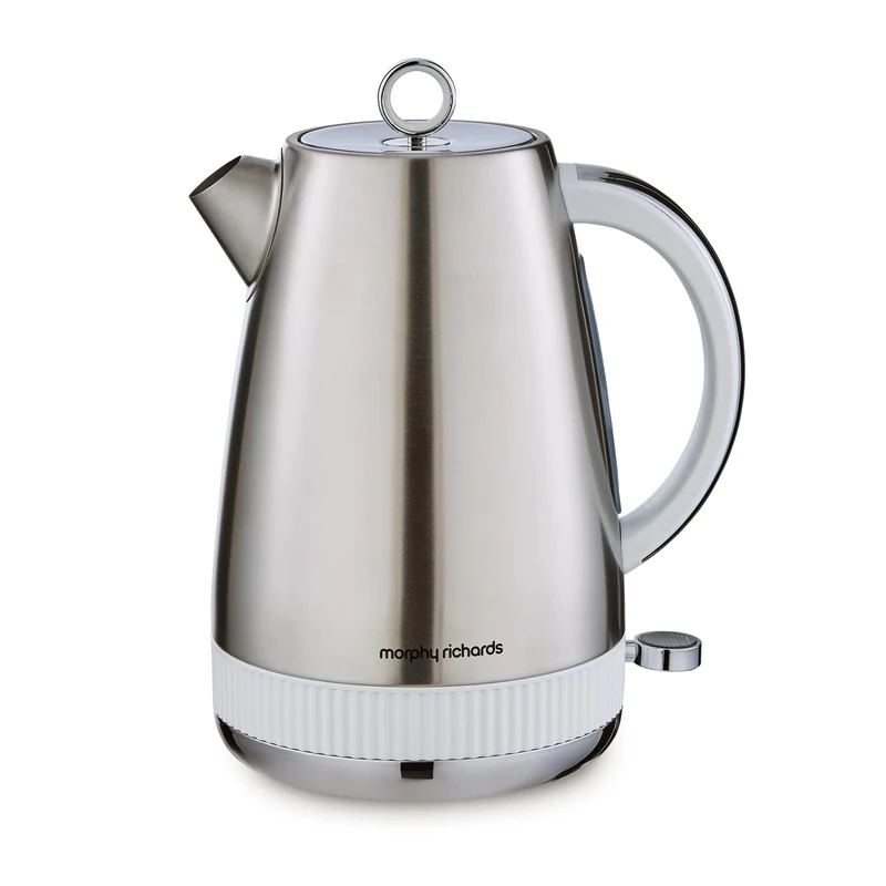 Morphy Richards Mexborough 1.7L Kettle, Stainless Steel, 3K Rapid Boil, 360 Base, Anti-Lime Scale Filter, Boil Dry Protection, Illuminated On/Off Switch, Water Window, Ring Pull, White Trim, 102903