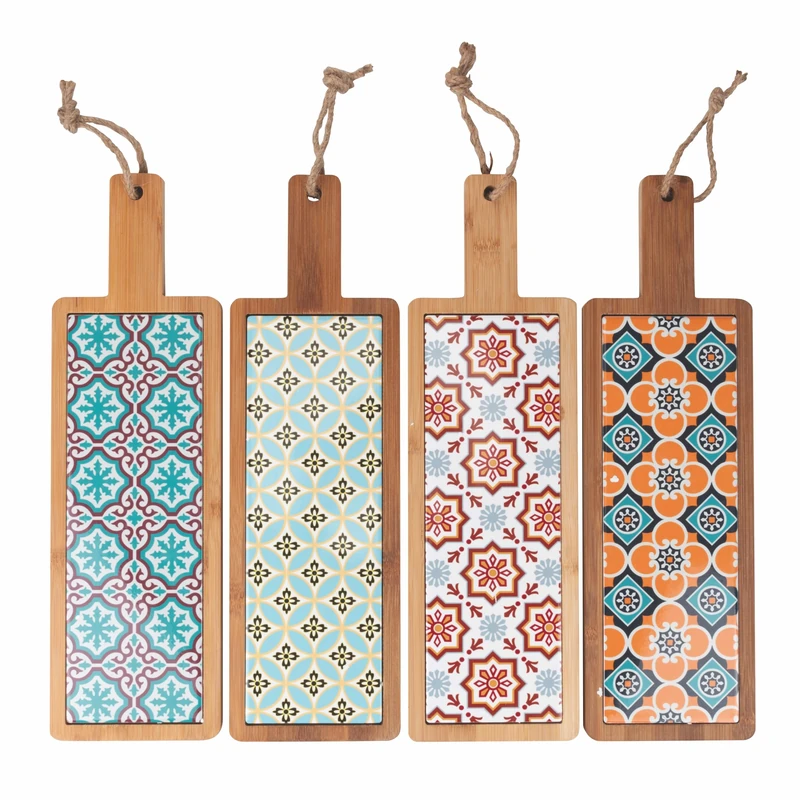 Set of 4 Rectangular Chopping Boards 40 x 12.5 cm in Ceramic and Bamboo, Valladolid - Image 1
