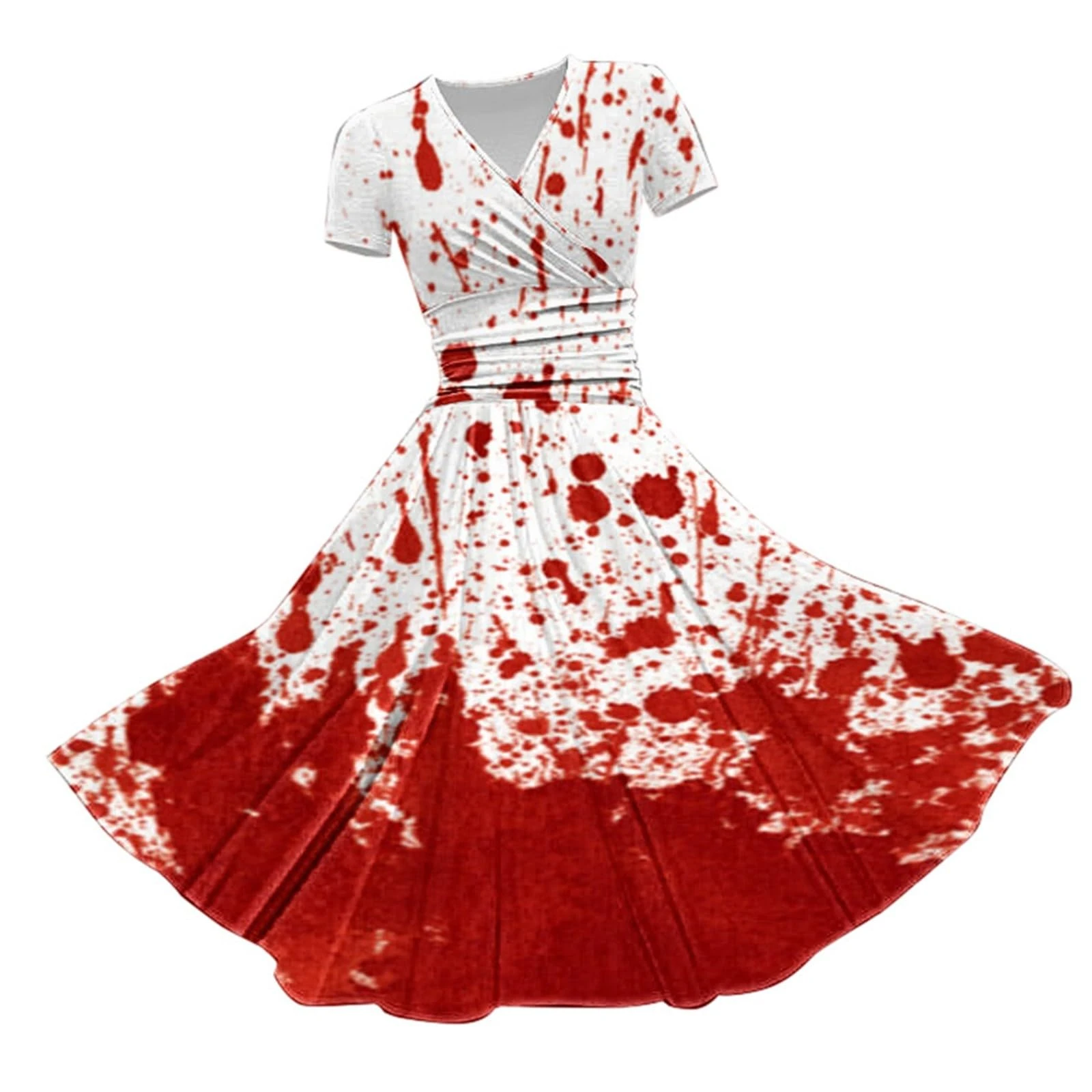 HUIFUAO Halloween Dresses for Women Plus Size Scary Bloody Fancy Dress Plus Size Halloween Costumes V Neck Short Sleeve Party Evening Horror Festival Cosplay Outfits Clothes (Red #1, XL)