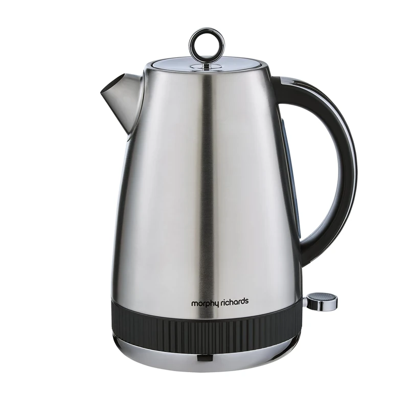 Morphy Richards Mexborough 1.7L Kettle, Stainless Steel, 3K Rapid Boil, 360 Base, Anti-Lime Scale Filter, Boil Dry Protection, Illuminated On/Off Switch, Water Window, Ring Pull, Black Trim, 102901