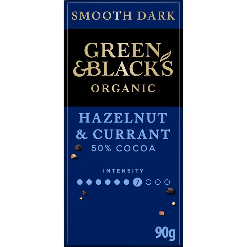 Green & Black's Organic Hazelnut & Currant Dark Chocolate Bar, 50% Cocoa, 90 g (Pack of 1)