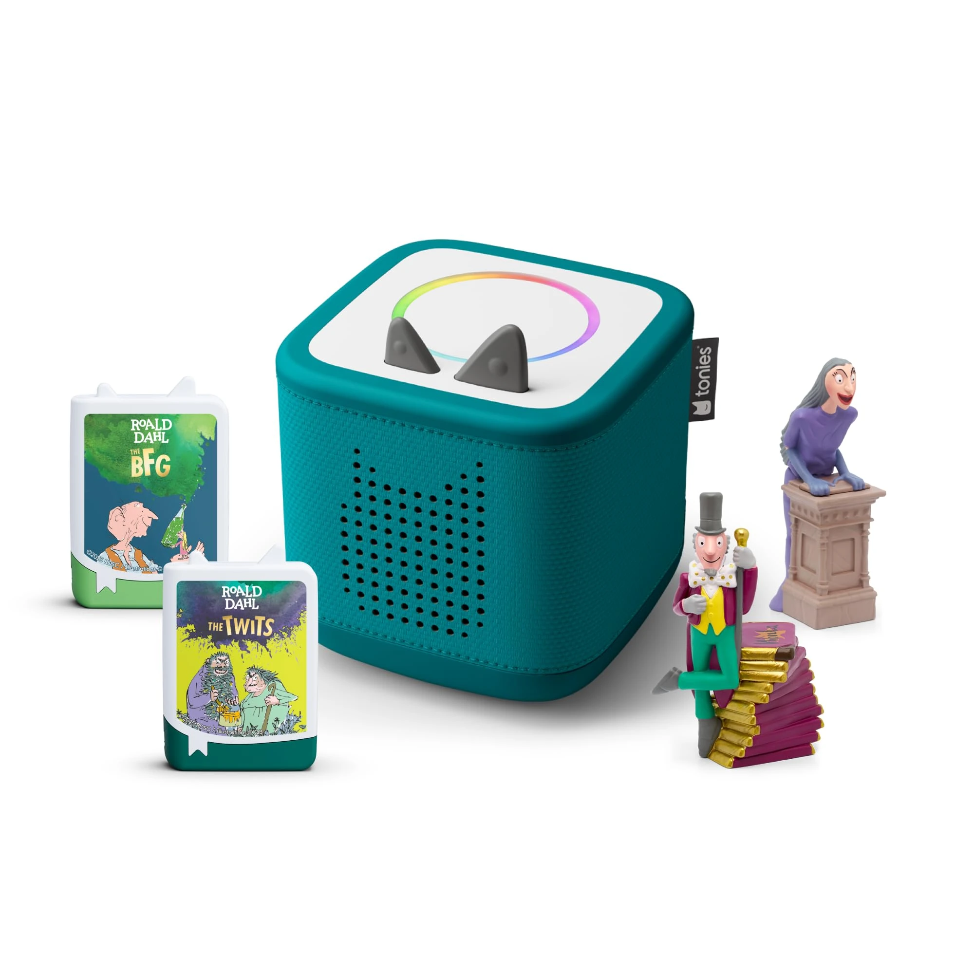 tonies Toniebox 2 Bundle Incl. 4 Tonies: Roald Dahl The Twits, The BFG, Charlie and the Chocolate Factory, The Witches, Tropical Teal