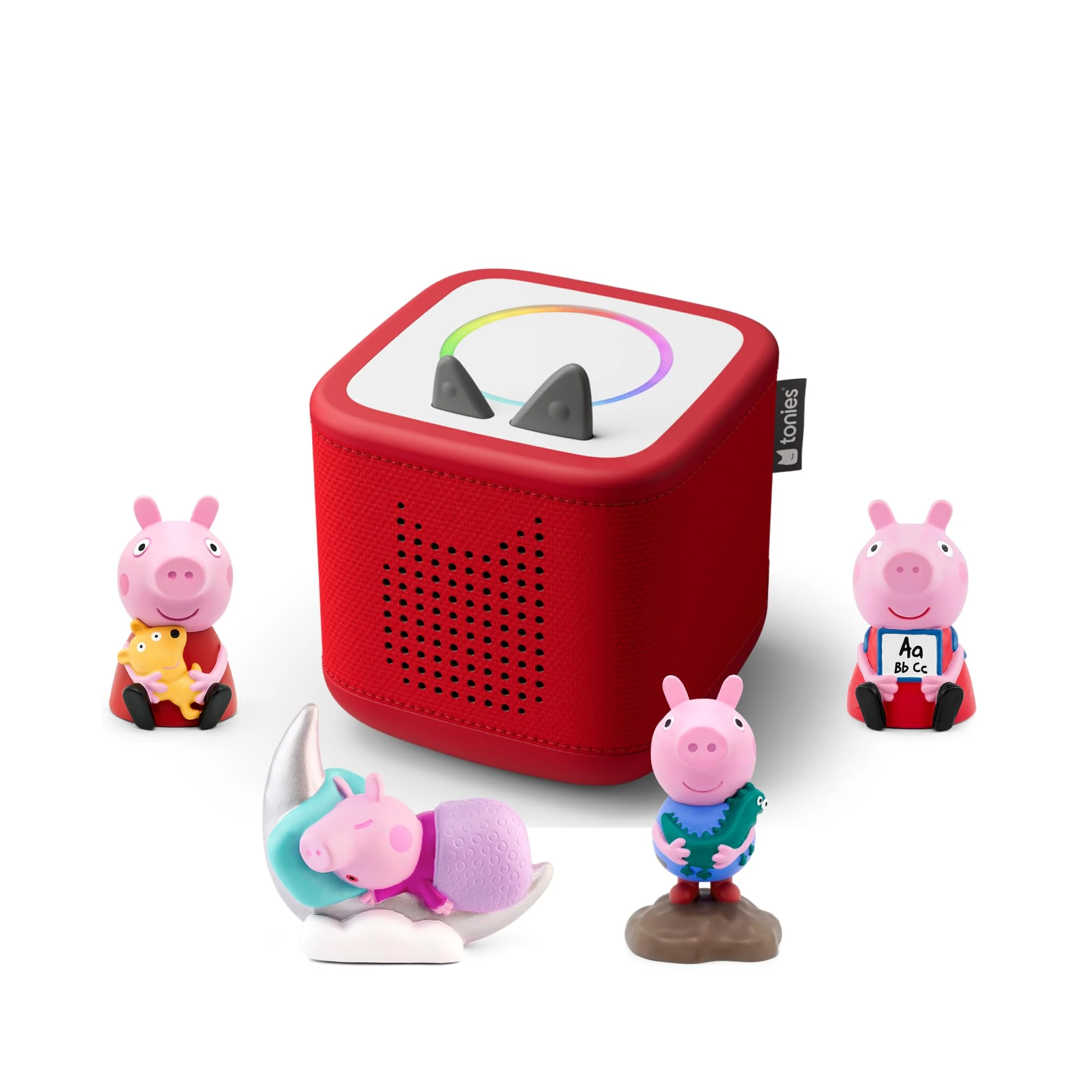 tonies Toniebox 2 Bundle Incl. 4 Tonies: Peppa Pig - George Pig, Peppa’s Bedtime Stories, Peppa Pig - Learn with Peppa, Peppa Pig - On the Road with Peppa, Sunset Red
