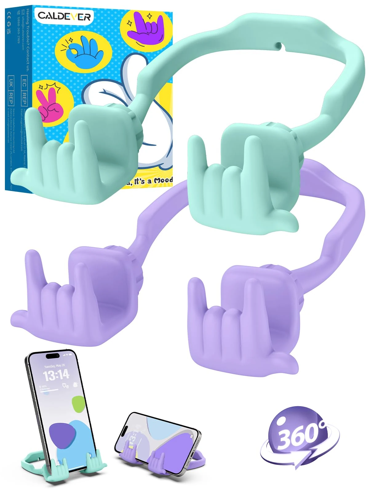 Stocking Stuffers for Teens Boys Girls Cell Phone Stand: 2 Pack Upgrade Adjustable Rock On Lazy Phone Holder for Desk Adults Men Women Gifts for Christmas Birthday Funny Cool Gadgets (Purple&Green)