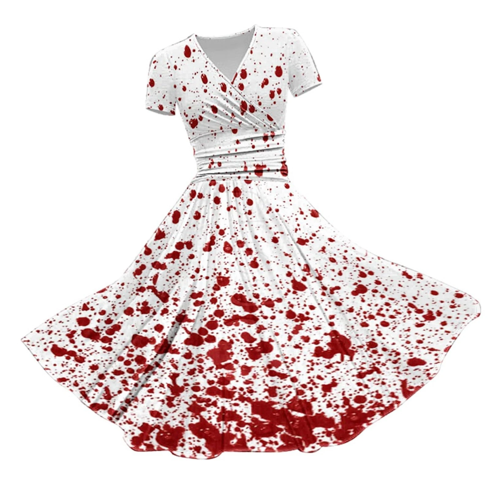 HUIFUAO Halloween Costumes Plus Size Woman 2025 Scary Bloody Fancy Dress Plus Size Halloween Dress V Neck Short Sleeve Party Evening Horror Festival Cosplay Outfits Clothes (Red #5, XL)