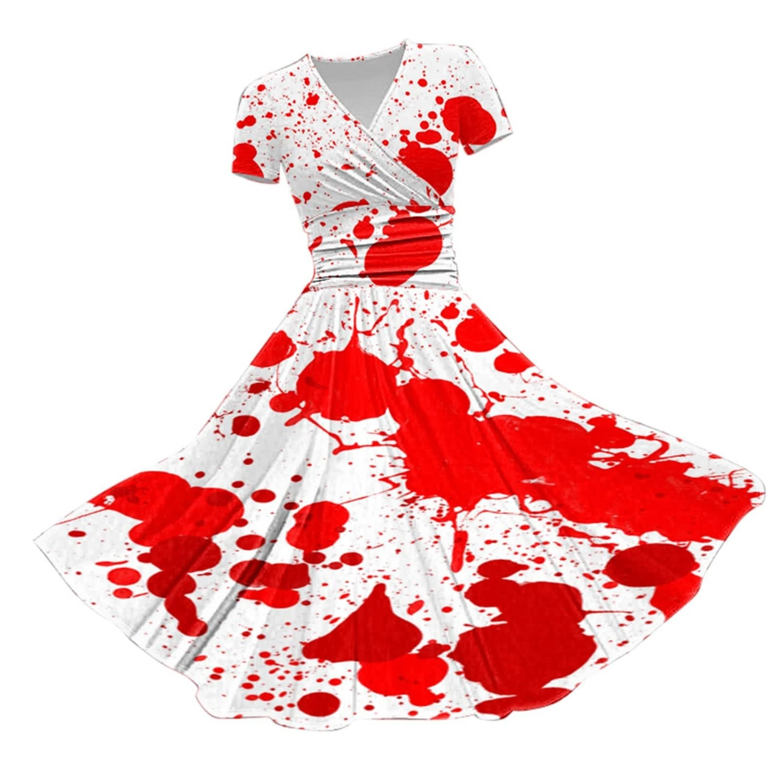 HUIFUAO Ladies Halloween Dresses Scary Bloody Fancy Dress Plus Size Halloween Costumes V Neck Short Sleeve Party Evening Horror Festival Cosplay Outfits Clothes (Red #2, XL)