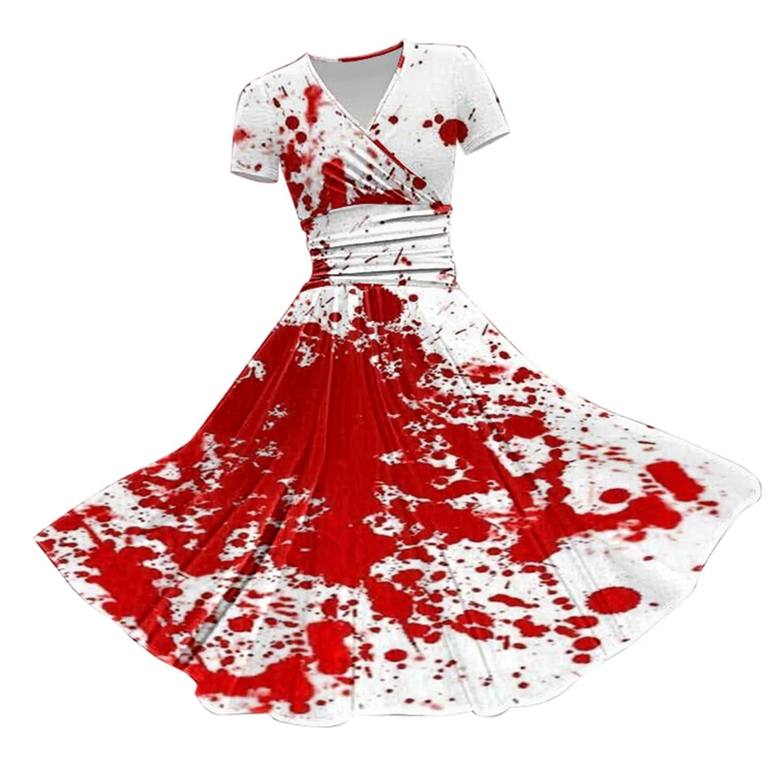 HUIFUAO Halloween Black Dress for Women Scary Bloody Fancy Dress Plus Size Halloween Costumes V Neck Short Sleeve Party Evening Horror Festival Cosplay Outfits Clothes (Red #3, XL)