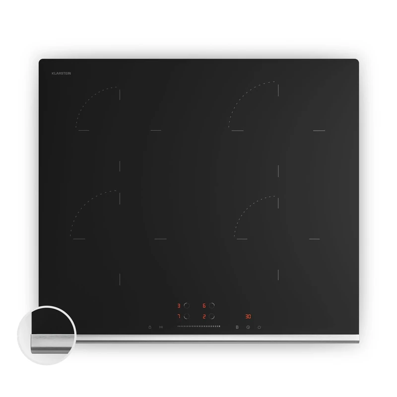 Klarstein Verosteel Built in Induction Hob - 4-Zone, 7400W Boost, Touch Slider Control, Timer, Child Lock, Residual Heat Indicator, Black Glass, 60cm, Energy Efficient Induction Hob