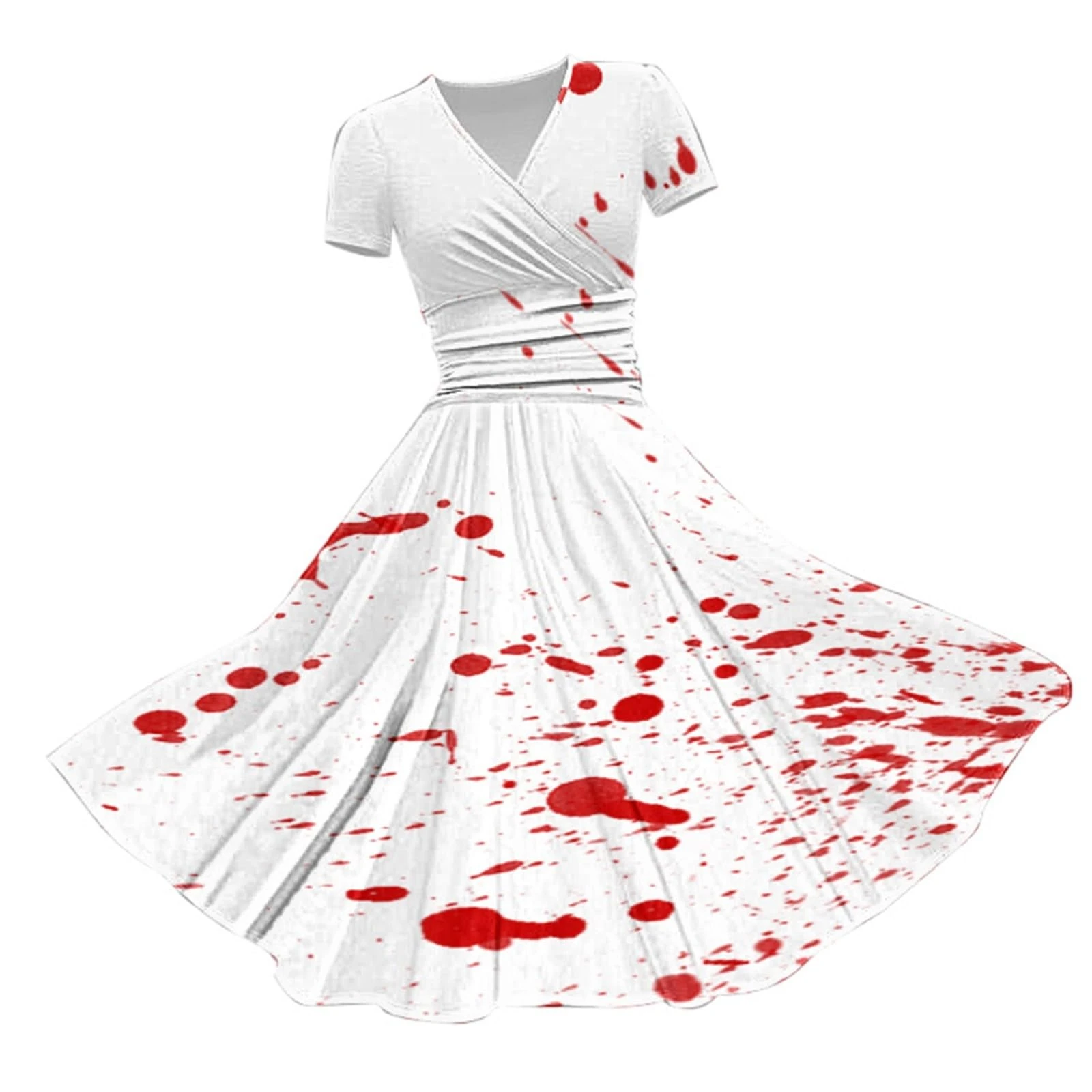 HUIFUAO Halloween Dress Costumes for Women Scary Bloody Fancy Dress Plus Size Halloween Costumes V Neck Short Sleeve Party Evening Horror Festival Cosplay Outfits Clothes (Red #4, XL)