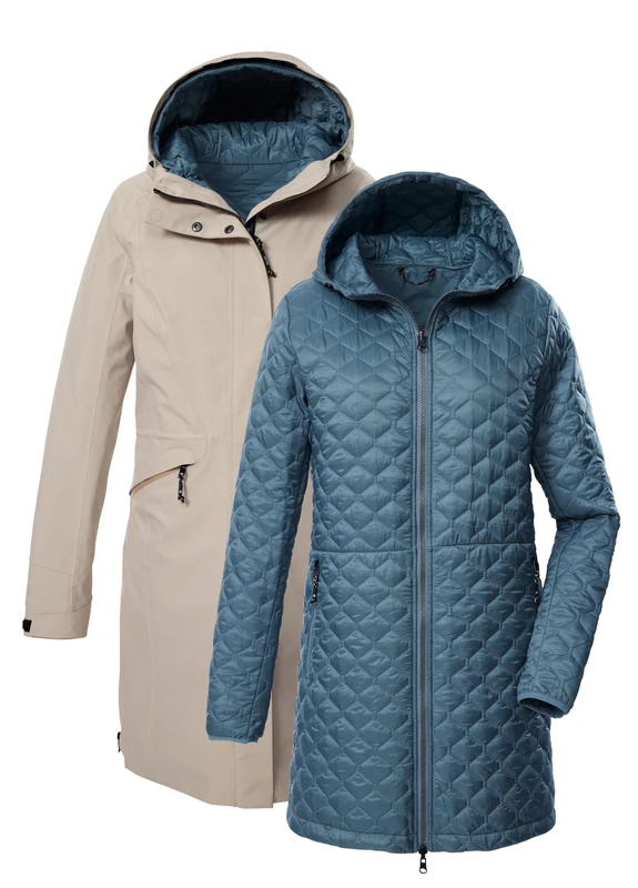 killtec KOW 22 WMN JCKT Women's 3-in-1 Functional Parka with Hood, Waterproof and with Zip-In Quilted Jacket, Light Taupe, 36, 43312-000 - Image 1