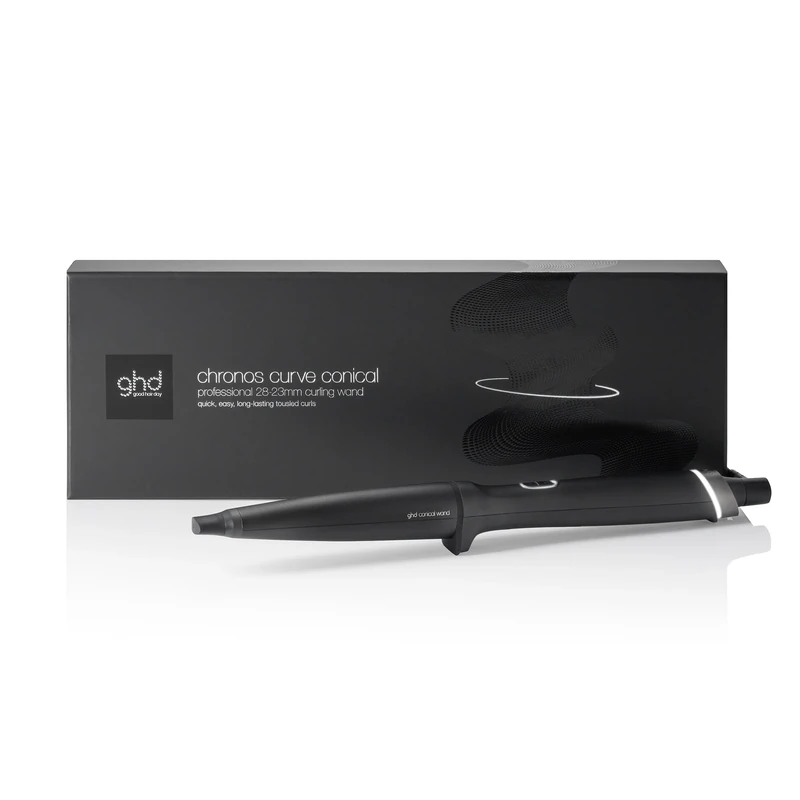 ghd Chronos Curve Conical Wand 28-23mm Hair Curler in Black - for Beach Waves That Last All Day, Fast, Easy, Frizz-Free Curls, No Extreme Heat Damage - Ideal for All Hair Lengths (UK Plug)