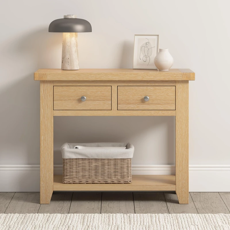 Seconique Windsor 2 Drawer Console Table in Natural Oak
