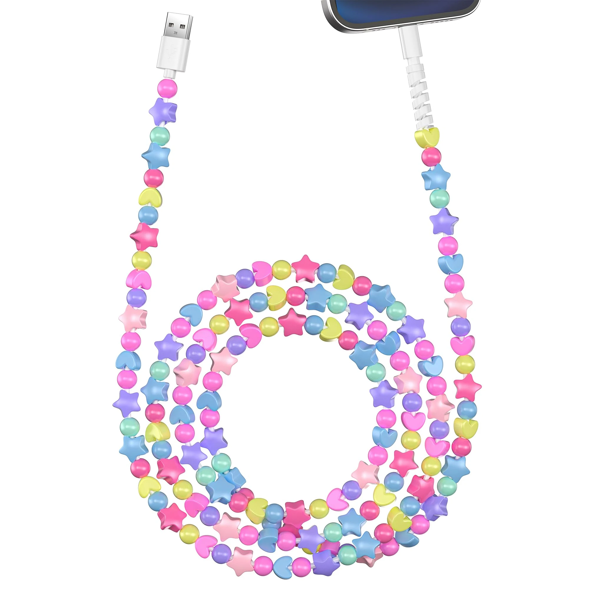 Coolden for iPhone Charger Cable 2M 66W 3A Fast Charging Phone Charger Cables Cute Stars Beaded Girls Women iPhone Charging Cable for iPhone 14 13 12 11 Pro Max XS XR X 8 7 6, iPad and iPod-Colorful