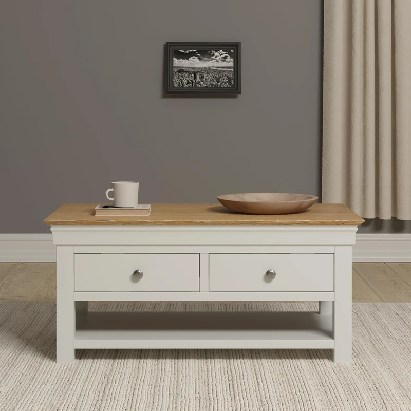 Seconique Bordeaux 2 Drawer Coffee Table in Ivory/Oak