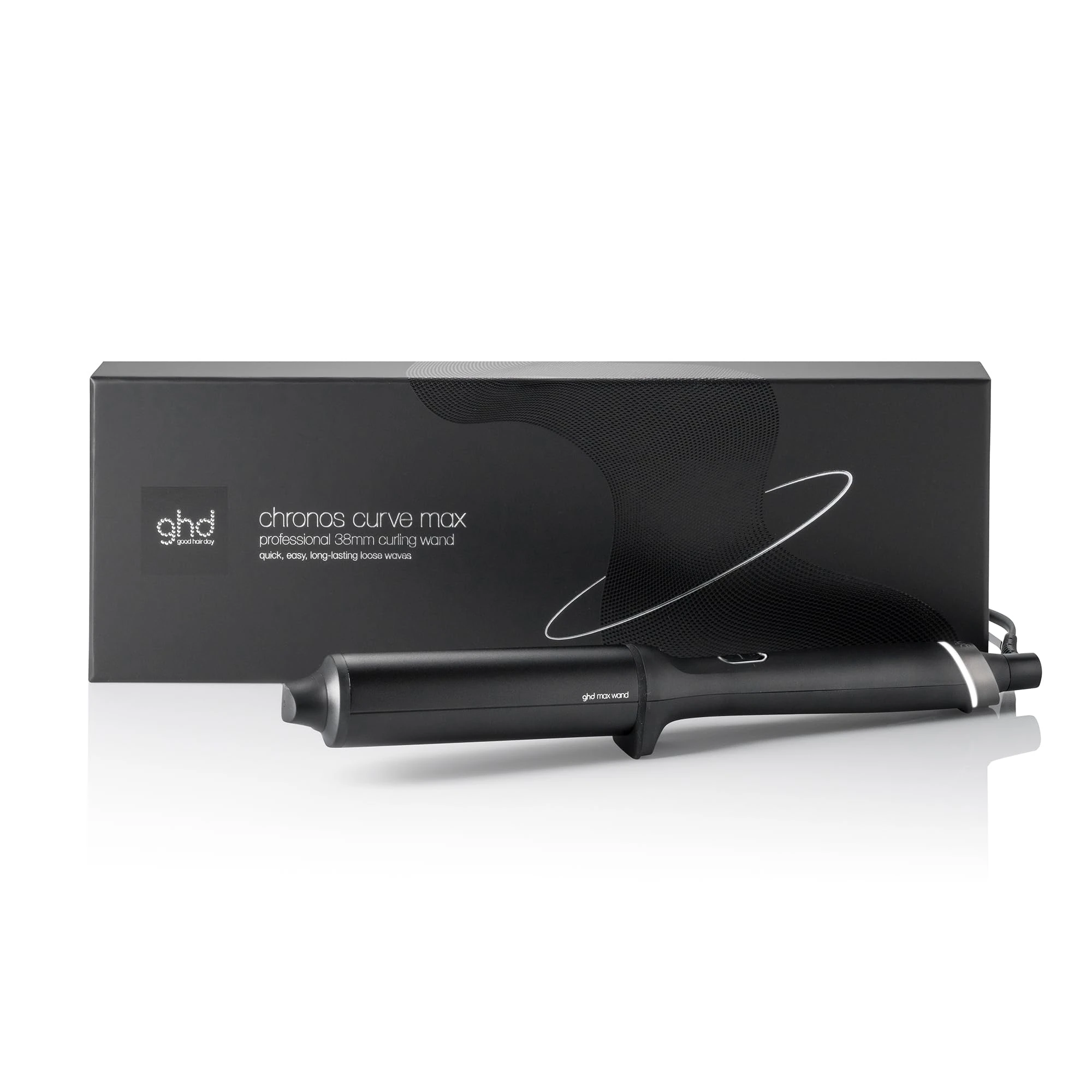 ghd Chronos Curve Max Wand 38mm Hair Curler in Black - for Loose Waves That Last All Day, Fast, Easy, Frizz-Free Curls, No Extreme Heat Damage - Ideal for Long Hair (UK Plug)