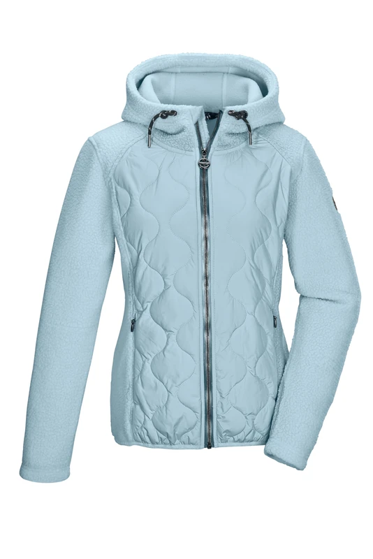 killtec Women's Fleece Jacket/Hybrid Jacket with Hood KSW 108 WMN FLC JCKT, Light Ice Blue, 36, 43613-000