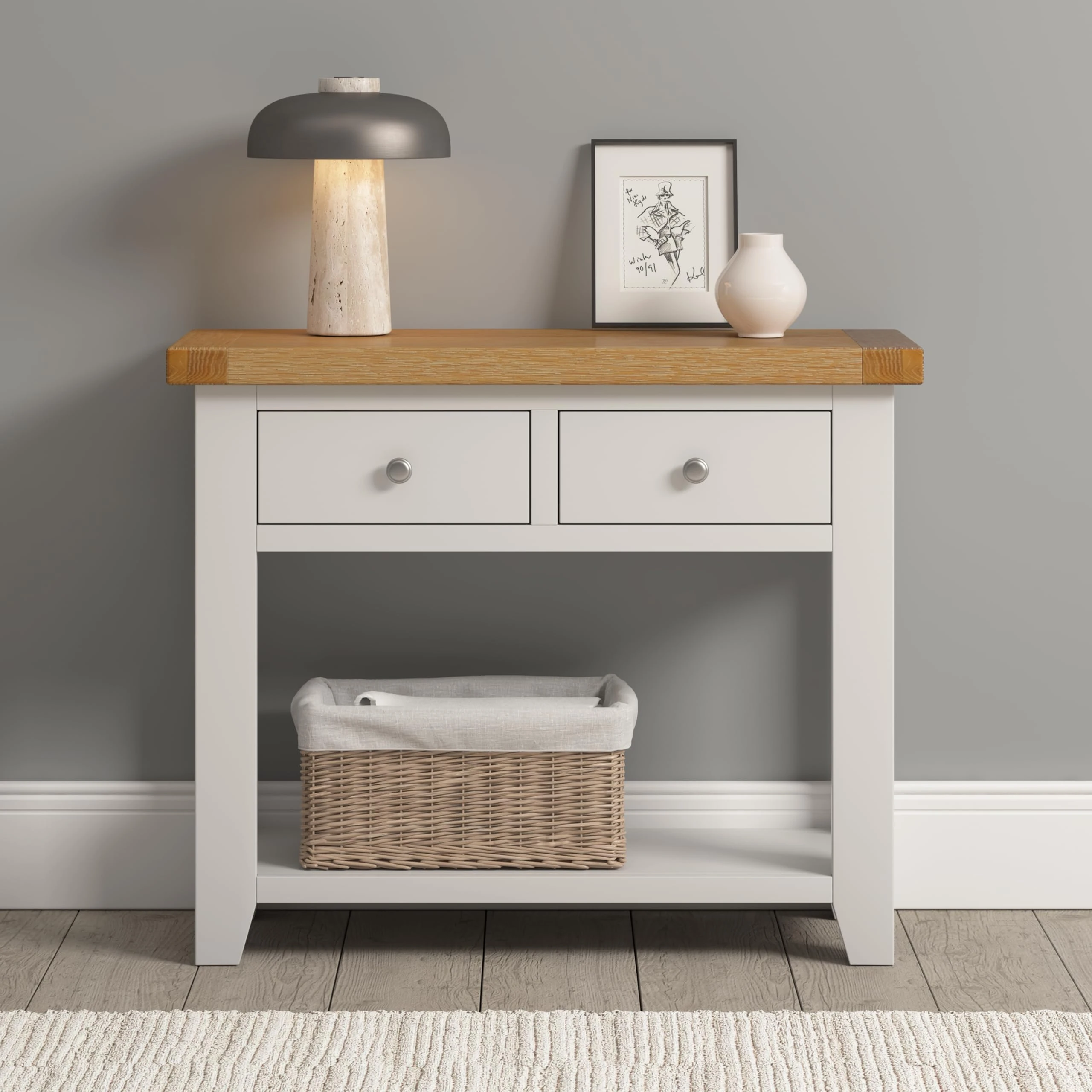 Seconique Windsor 2 Drawer Console Table in Ivory/Oak