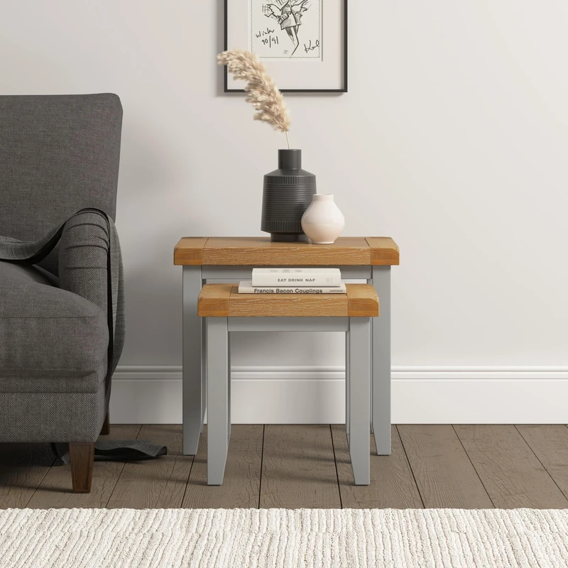 Seconique Windsor Nest Of 2 Tables in Pebble Grey/Oak