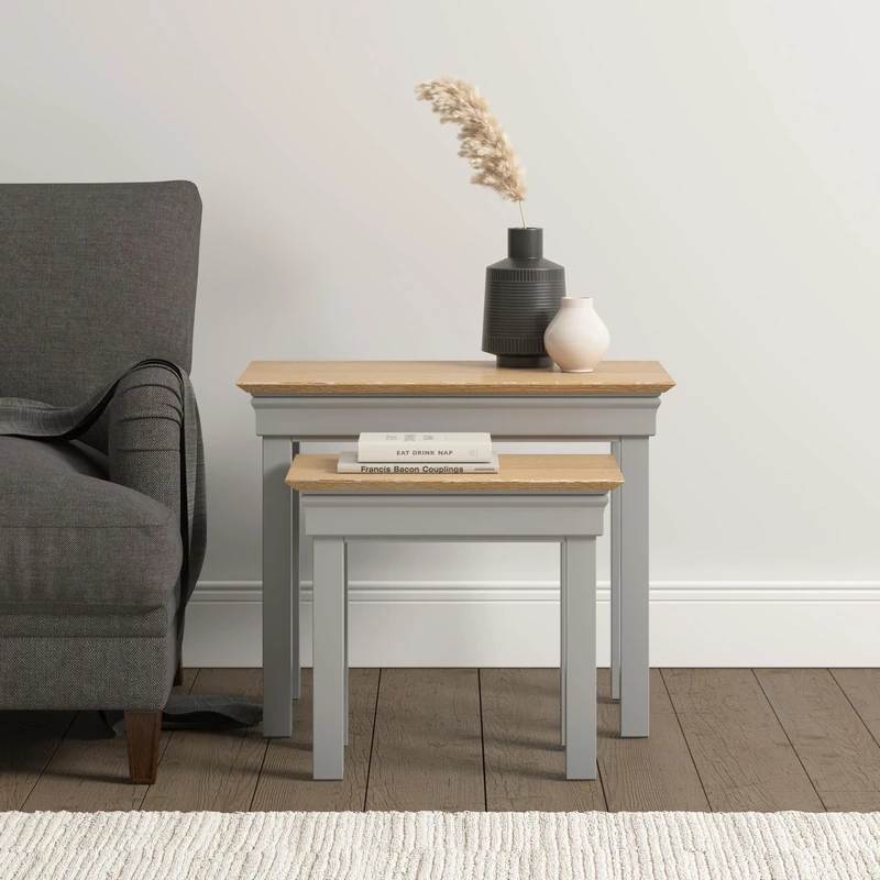 Seconique Bordeaux Nest Of 2 Tables in Pebble Grey/Oak