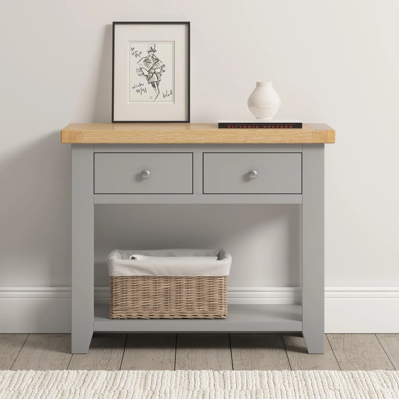Seconique Windsor 2 Drawer Console Table in Pebble Grey/Oak